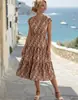 Vestido de Manga Corta con Estampado de Dobladillo Ancho Estilo Europeo y Americano Nuevo Primavera y Verano para Mujer Falda Midi Casual Estilo Resort Línea A