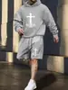 Traje Clásico de Estampado de Cruz Más Vendido Transfronterizo, Conjunto Versátil y Elegante de Sudadera y Shorts