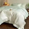 Estilo luxo leve classe A 100% algodão cetim algodão de fibra longa conjunto de quatro peças quarto sensação de alto padrão capa de edredom 100% algodão conjunto de cama 3