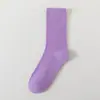 Calcetines de color liso para mujer, calcetines de algodón de media pantorrilla con rizo, primavera, verano, otoño e invierno, medias a rayas para mujer, calcetines de algodón estilo candy de Zhuji, venta al por mayor