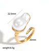 Anillo Abierto Geométrico Irregular de Perla Transfronterizo para Mujer, Moda de Lujo Ligero Anillo Abierto de Oro de 18 Quilates, No se Desvanece