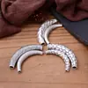 Plata Pura S999 Rayas Cepilladas Cóncavo y Convexo Martillado Tubo Curvo Estilo Étnico Retro Media Pulsera Pulsera DIY Accesorios de Cuerda Trenzada