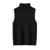 Estilo Nuevo Otoño e Invierno 100% Cachemir Puro Tejido Camiseta Interior sin Mangas Cuello Alto Rayado para Mujer Corte Ajustado Versátil Top Interior