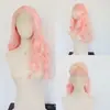 Directo del fabricante: peluca rosa, larga, ondulada, con frente de encaje 13x4 hecha de fibra sintética de alta temperatura