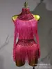 Macacão de Rede com Gola Halter de Manga Longa com Franjas de Strass para Performance de Cantora em Palco de Boate - Venda Quente Transfronteiriça Europeia e Americana