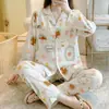 Pijama de Algodón Seda Estilo Nuevo 2025 para Mujer Primavera y Otoño Delgado Traje de Manga Larga Popular Cibernético Talla Extra Algodón Seda Artificial Ropa de Casa para Verano