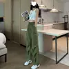 Pantalones casuales de trabajo retro estilo americano para mujer, pantalones jogger versátiles de pierna recta fluidos, pantalones holgados de pierna ancha, estilo verano, ins