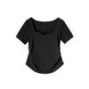 Diseño para Mujer de Talla Grande Cuello Cuadrado Hombro Derecho Camiseta Grasa mm Verano Estilo Coreano Aspecto Adelgazante de Cintura Elegante Top de Manga Corta Color Puro
