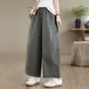 Foto Real Verão 2026 Novo Todo Algodão Moda Casual Calças de Perna Larga Soltas Cobrem Defeitos Emagrecimento Versátil Cropped Calça de Perna Reta