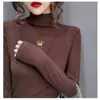 Ropa interior térmica para mujer de cuello medio alto con forro polar para otoño e invierno, forro polar cepillado por ambos lados, top de manga larga con cuello medio engrosado, elegante prenda interior