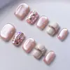 Conjunto personalizado de 30 peças de nail art vestível com glitter rosa nude olho de gato, adesivos simples de unhas postiças quadradas curtas banhados a ouro