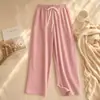 Pantalones de pierna ancha a cuadros estilo coreano que no aprietan el estómago, holgados y casuales, en un estilo relajado, talla grande, adecuados para caminar, versátiles para usar en casa y al aire libre.