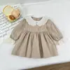 Vestido de Primavera para Meninas Estilo Coreano Moda Infantil Estilo Primavera e Outono Gola de Renda Gola Polo Vestido de Princesa para Passeio de Menininha