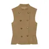 Moda europea y americana transfronteriza para mujer: Top de tirantes popular de moda con volantes y detalles de botones