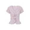 Sí Verano Dulce Estilo Top de Punto con Cuello Volante de Flores Tridimensionales Pesadamente Bordado para Mujer en Morado