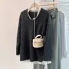 Board Grande Otoño e Invierno 2025 Estilo Perezoso Cuello de Encaje Empalmado Suéter de Punto Prendas de Punto para Mujer Top de Punto Gris