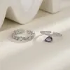Anillo de gota de perfume de circón morado, Anillo índice de lujo ligero exquisito, Anillo de cadena de circón morado suave vintage, Artículo popular de transmisión en vivo