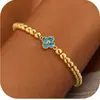 Pulsera de Abalorios con Diseño Transfronterizo de Trébol de Cuatro Hojas y Piedra de Nacimiento, Estilo Vintage, Joyería de Pulsera con Temperamento de Lujo Ligero