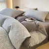 Conjunto de cama de quatro peças em gaze dupla de algodão escovado, capa de edredom 100% algodão, conjunto de lençóis de três peças, lençol com elástico, roupa de cama para dormitórios estudantis