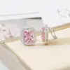 Super Flash Cuadrado Zircón Rosa Clip para Oreja Lujo Ligero Moderno Elegante Para el Trabajo Completamente Diamantado Pendientes Retro sin Agujeros en las Orejas Pendientes