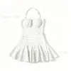 2 Colores Estilo Resort Francés Retro Atrevido Negro Lunares Cuello Halter Traje de Baño de una Pieza Estilo Falda Ajustado