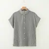 Venta Directa de Fábrica Estilo Japonés Sencillo Cuello de Lingote Camisa sin Mangas de Algodón Puro para Mujer Camisa de Manga Corta de Hilo de Algodón de Doble Capa para Mujer