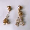 Aretes Largos Asimétricos Dulce Niña Hechos a Mano Corea del Sur Retro Corte Hada Jaula de Pájaro Cadena de Perlas Aretes 602