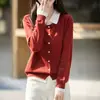 Suéter de punto grueso de lana finamente hilada con cuello polo, bloques de color, estilo de dos piezas falso, para mujer, nuevo estilo otoño e invierno, abrigo casual holgado y versátil