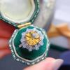 Joias de tesouro coloridas direto da fábrica, banhadas a prata 925, anel de cristal amarelo com incrustações de fogos de artifício naturais de luxo 18k