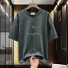 Camiseta de Manga Corta Pesada Estilo Americano de Algodón Puro para Hombre, Cuello Redondo, Corte Holgado de Moda, Top Grueso de Algodón Completo de Media Manga, 260g