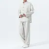 Conjunto de Dos Piezas Informal Holgado para Hombre Estilo Chino de Pana Estampada Traje Tang con Botones de Nudo Chino Otoño/Invierno 2026