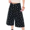 Pantalones Vaqueros Cortos con Estampado Integral de Lunares Retro Americano para Mujer, Pantalones Casuales de Verano de Nicho Sueltos Adelgazantes de Pierna Ancha, Shorts