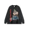 Harajuku Retro Cartoon Animação Impressão Pesado Algodão Lavado Manga Comprida Camiseta Masculina Estilo Americano Vibe Estilo Preguiçoso Base