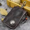 Bolsa para Llaves de Cuero de Primera Capa Curtido Vegetal para Mujer Hecha a Mano Piel de Vaca Lavada Estilo Retro Cremallera Bolsa para Llaves de Coche Hombre