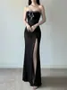Vestido de Noche sin Tirantes para Mujer, Ceñido a la Cintura, Adelgazante, Vestido Largo con Abertura, Estilo Lujo Ligero, Elegante Vestido de Fiesta