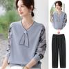 Camiseta Base de Tejido Fino de Primavera para Madres, Mujeres de Mediana Edad y Mayores, Conjunto de Camisetas a la Moda que Reducen la Edad con Mangas Transparentes para Primavera y Otoño