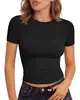 Superventas de verano transfronterizo de Amazon: Nueva camiseta de manga corta ajustada para mujer con hombros rectos, adecuada para chicas calientes como top interior