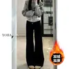 Jeans Black Slair para Mujer Otoño e Invierno Forrados de Polar Tallas Grandes Chica Gordita Elásticos Adelgazantes Forma de Pera Pierna Ancha Pantalones de Herradura