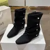Botines de Tacón Medio para Mujer con Pliegues Retro y Punta Puntiaguda 2026 Otoño Nuevos Botines Versátiles de Gamuza Botas Adelgazantes Botas Vaqueras