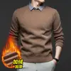 Suéter Popular de Comércio Exterior Falso Duas Peças para Homens, Blusa Espessa com Gola de Camisa Forrada de Lã, Suéter Básico de Tricô para Homens, Estilo Pai