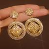 Brincos de Flor Disco Elegantes Exagerados de Moda de Luxo Europeus e Americanos Brincos Femininos Zircônia Super Brilhante Indústria Pesada