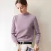 Suéter de malha com design de borda enrolada de fio duplo estilo coreano, gola alta meia-calça de cashmere, suéter base versátil para usar cruzado no corpo feminino, soltinho