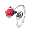 Anillo Vintage de Plata Tailandesa de Alta Gama con Zafiro y Zorro para Mujer, Anillo de Moda de Granate, Anillo Ajustable Estilo Celebridad de Internet