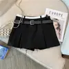 150 Saia Plissada de Cintura Alta em A para Mulheres, Design Skinny Pequeno, Cor Contrastante, Alto Verão XS