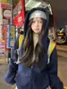 Sudadera corta para mujer, nuevo estilo de principios de otoño, talla petite, azul marino, top fino, chaqueta corta con capucha holgada estilo americano