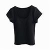 Camiseta de Manga Corta con Cuello Redondo Estilo Americano con Almohadilla en el Pecho para Mujer Verano Ajustada Adelgazante Spice Girls Elástica Color Sólido Top Corto Nuevo Estilo