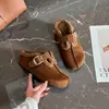 Zapatos de Algodón para Mujer con Tacón Oculto de 5 cm, Pantuflas Retro de Piel Estilo Birkenstock con Suela Gruesa, Zapatillas Cerradas de Lana de Cordero Primavera 2026