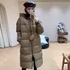 Chaqueta de plumón con capucha de alta gama transfronteriza con cintas para mujer, moda de invierno 2025, abrigo grueso para pareja hasta la rodilla, popular