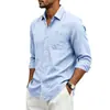 Camisa masculina de linho de manga comprida transfronteiriça europeia e americana, Amazon verão e outono de corte solto, colarinho virado, camisa casual masculina estilo havaiano