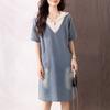 Límite de Precio++ Video Corto Suelto Manga Corta con Capucha Falda de Mezclilla Color Claro Vestido Nuevo de Verano para Mujer